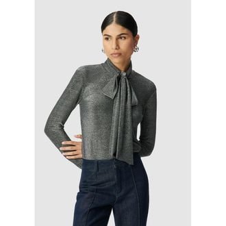 Ikks T-shirt met lange mouwen en lavalli&egrave;re-hals in metallic tricot