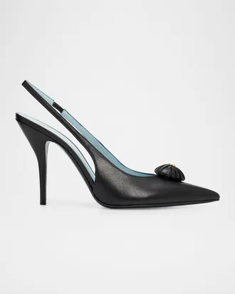 Valentino Garavani 100mm Coeur Royal Leather Slingback Pumps
