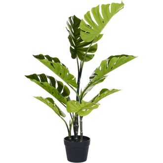 Beliani Beliani - Planta Artificial En Maceta Para Interior Moderna De Pl&aacute;stico Maceta Negra 94 Cm Monstera Plant