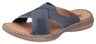 Rieker Pantolette RIEKER, Herren, Gr. 40, blau (dunkelblau), Lederimitat, Textil, Schuhe Pantolette, Sommerschuh, Schlappen, Poolslides mit weicher Innensohl