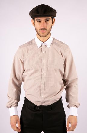 TruClothing Beige Club Collar Shirt With Bar Poplin Pin