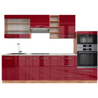 Vicco Mueble De Cocina Fame-line, Burdeos Brillo Intenso/roble Dorado, 280 Cm, Et M&aacute;rmol