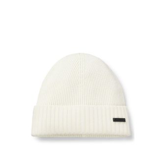 BOSS Rib-knit virgin-wool beanie with logo plaque