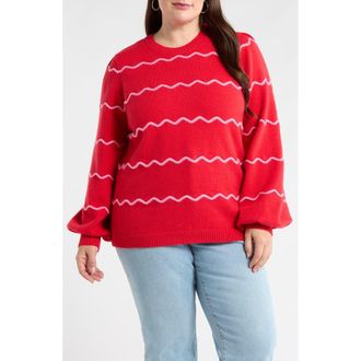 Sugarlips Maeverly Wavy Stripe Sweater in Red-Fuchsia at Nordstrom, Size 2X