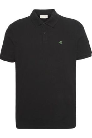 Calvin Klein Mens Short Sleeve Monogram Pique Cotton Polo Shirt, Black (Black), XL