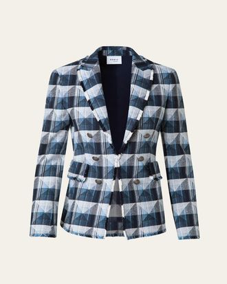 Akris Rhombus Jacquard Denim Blazer with Double Breast Illusion