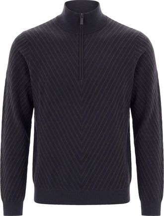 Emporio Armani Geometric Chevron Knit Pullover with Adjustable High Collar