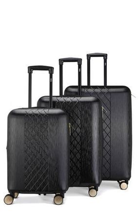 Badgley Mischka Three-Piece Diamond Hardside Spinner Luggage Set in Black at Nordstrom Rack