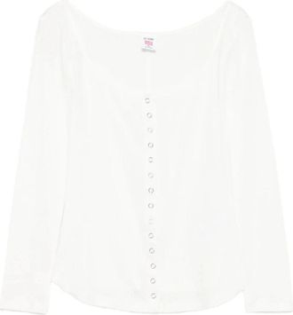Re/Done Scoop Neck Long Sleeve Tee - Dames - Blouses - Wit - XS - Katoen - Overhemden