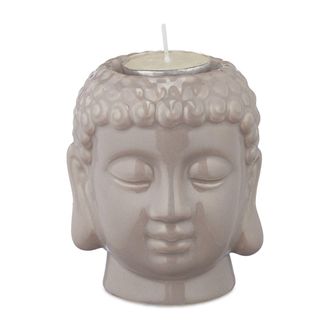 Relaxdays Relaxdays - 3 Portavelas Buda, Soporte Velas De T&eacute; Cer&aacute;mica, Portacandelitas Decorativo, Sal&oacute;n, Decoraci&oacute;n Feng Shui, Gris