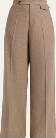 Kiton Herringbone Wool-Cashmere Wide-Leg Trousers