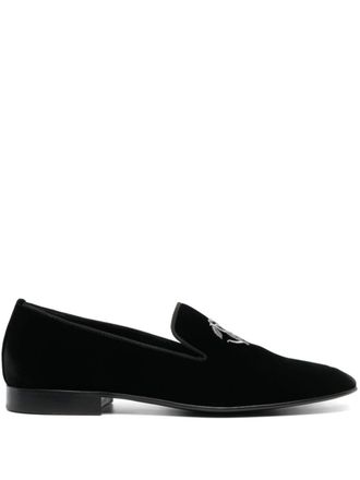 Roberto Cavalli logo-embroidered velvet loafers - Black