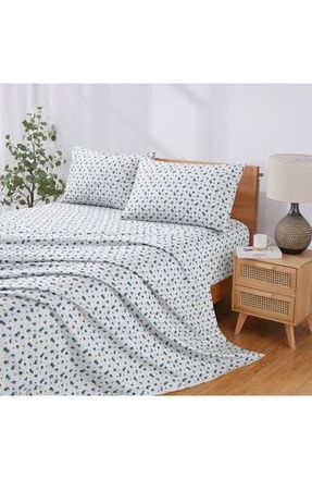 Modern Threads Rose Print Microfiber Sheet Set in Blueberry at Nordstrom Rack, Size California King