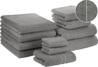 Beliani Beliani - Juego De 11 Toallas De Ba&ntilde;o Y Alfombrilla De Ba&ntilde;o De Algod&oacute;n Gris De Low Twist Para Invitados Atai