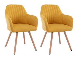 Vente-Unique Juego de 2 sillas con brazos - Tela y metal efecto madera - Amarillo - ELEANA
