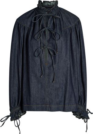 Dries Van Noten Catya Frilled Denim Blouse - Indigo - S (UK8-10 / S)