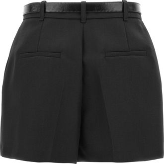 Elisabetta Franchi Belted Virgin Wool Shorts - Black