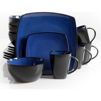Gibson 16 Piece Square Stoneware Dinnerware Set in Blue at Nordstrom