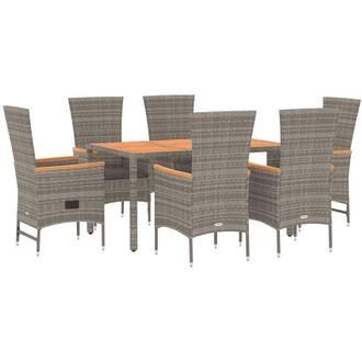 vidaXL Set Comedor Jard&iacute;n 7 Pzas Y Cojines Rat&aacute;n Sint&eacute;tico Gris Vidaxl