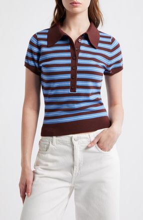 Reformation Bentley Crop Polo Sweater in Mahogany Multi Strip at Nordstrom, Size X-Small