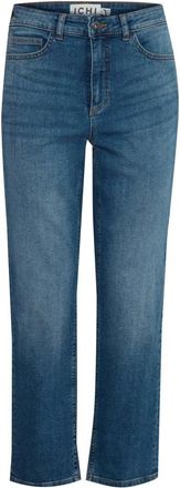 Ichi Raven Cropped Jeans Medium Blue - Dames - Regular Fit Jeans - Blauw - W28 - Katoen - Jeans