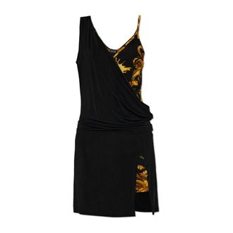 Versace Jeans Couture Short Dresses, female, Black, Size: 2XS Strap Dress with Barocco Pattern
