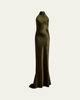 Ralph Lauren Collection Chilton Stretch Satin Halter Evening Dress
