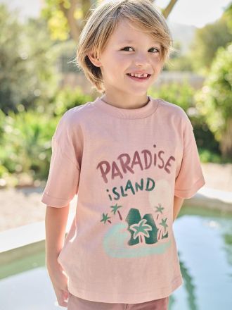 Vertbaudet T-Shirt Jungen S2 ARTY JAMAICA mit Recycling-Baumwolle altrosa