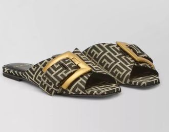 Balmain flat sandal anthem monogram jacquard buckle