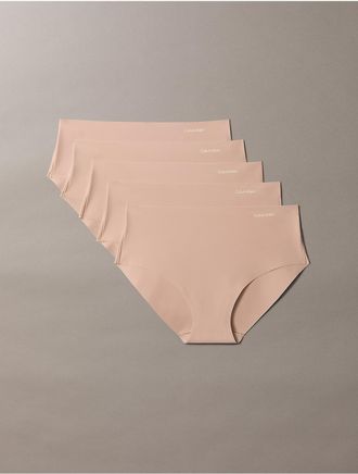 Calvin Klein Womens Invisibles Microfiber Stretch 5-Pack Hipster - Brown - XL