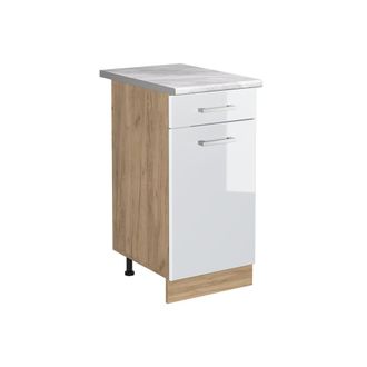 Vicco Mueble Bajo De Cocina R-line, Blanco Alto Brillo/roble Dorado, 40 Cm Encimera M&aacute;rmol, Vicco