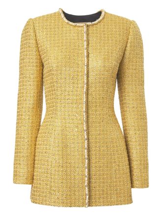 Carolina Herrera embellished tweed jacket - women - Nylon/Metallized Polyester/Polyester/Virgin Wool/Acrylic - 10 - Gold