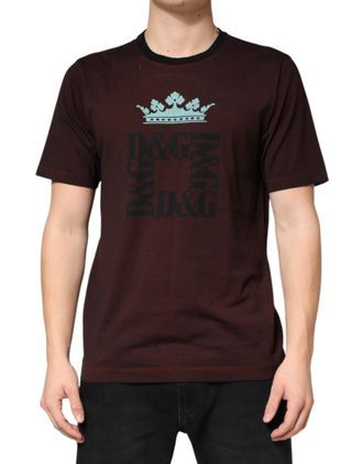 Dolce & Gabbana Maroon DG Crown Cotton Crew Neck Men Mens T-shirt