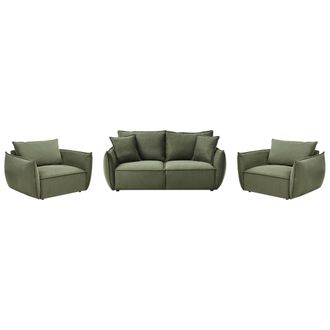 Beliani Conjunto De Sala De Estar De Tela Asiento Bajo Profundo Ancho Respaldo Acolchado Acogedor Moderno Verde Kunes