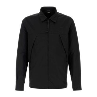 C.P. Company Light Jackets, male, Black, Size: M Gabardine Zipped Overshirt