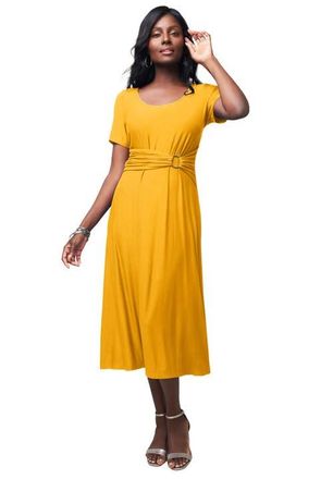Jessica London Buckle Midi Dress in Sunset Yellow at Nordstrom, Size 18