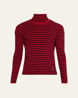 Valentino Garavani Mens Long-Sleeve Stripe Turtleneck T-Shirt