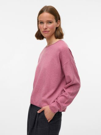 Vero Moda Strickpullover VERO MODA VMEXCITING PLAIN LS O-NK ROLL PULLOV BOO, Damen, Gr. XS, holly berry detail:melange, Strick, Obermaterial: 72% Polyester, 18%