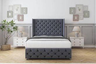 Comfort Beds Emily Plush Divan Base No Drawers - 54 Wingback-Footboard in Dark Grey | Size: Small Double