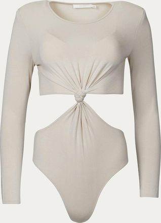 Lush Strong-Shoulder Cutout Bodysuit In Fog
