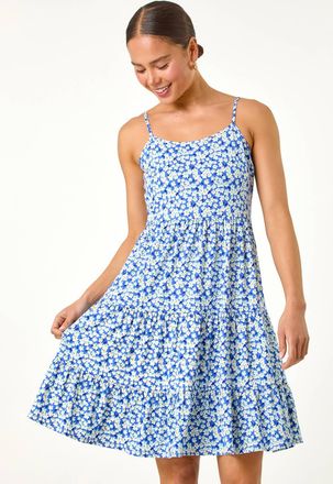 Roman Ditsy Floral Tiered Stretch Dress