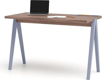 HERDASA Escritorio 635 De La Colecci&oacute;n Comp&aacute;s, Nogal De Melamina Y Patas De Haya Azules
