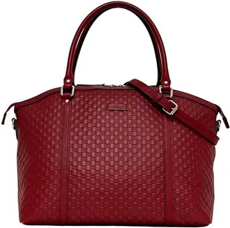 Gucci Red Color Leather Shoulder Bag Tote Bag (Pre-Owned)