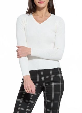 Lyss&eacute; Adette V-Neck Ribbed Long Sleeve Top In Natural Pearl
