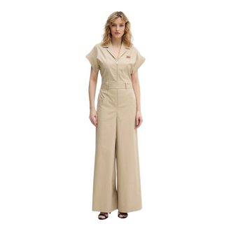 Karl Lagerfeld Jumpsuits & Playsuits, Dames, Beige, M, Katoen, Jumpsuit met overhemdkraag