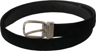Dolce & Gabbana Black Classic Velvet Silver Tone Metal Buckle Mens Belt