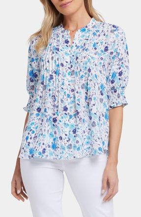 NYDJ Pleated Peasant Blouse in Jimena Garden at Nordstrom, Size Medium