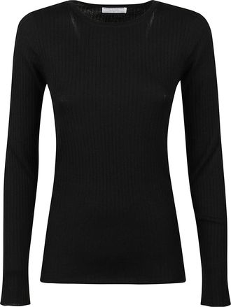 Majestic Filatures Fitted Long-Sleeve Top with Ribbed Texture and Round Neckline