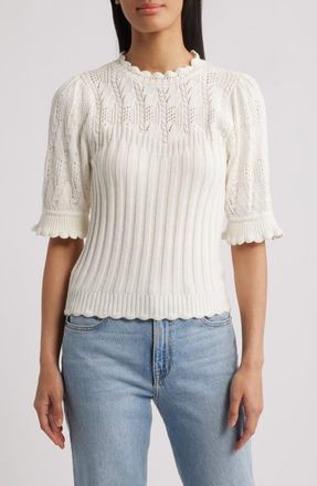Wit & Wisdom Mixed Stitch Elbow Sleeve Sweater in Off White at Nordstrom, Size Medium