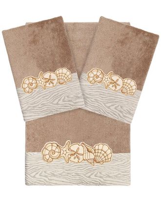 Linum Home Textiles 100% Turkish Cotton Shell Row 3Pc Embellished Towel Set